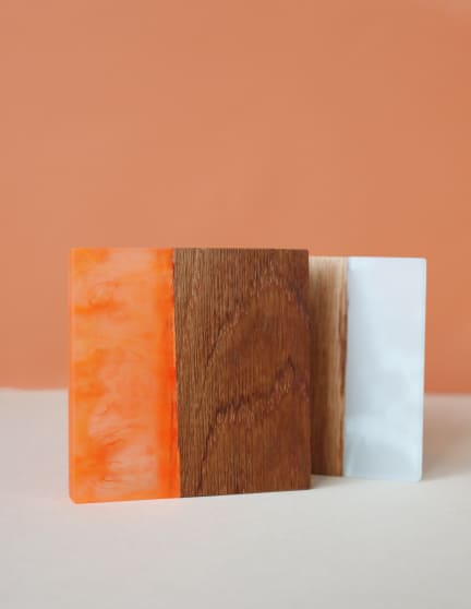 sous-verres chêne résine effet flammes